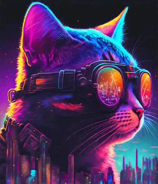 Colorful Cyberpunk Cat Neon Style Wall Poster - Item - EASITEM