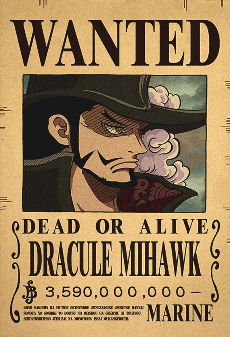 Dracule Mihawk One Piece WANTED Custom Wall Poster - Item - EASITEM