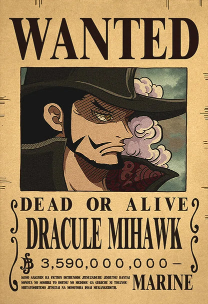Dracule Mihawk One Piece WANTED Custom Wall Poster - Item - EASITEM